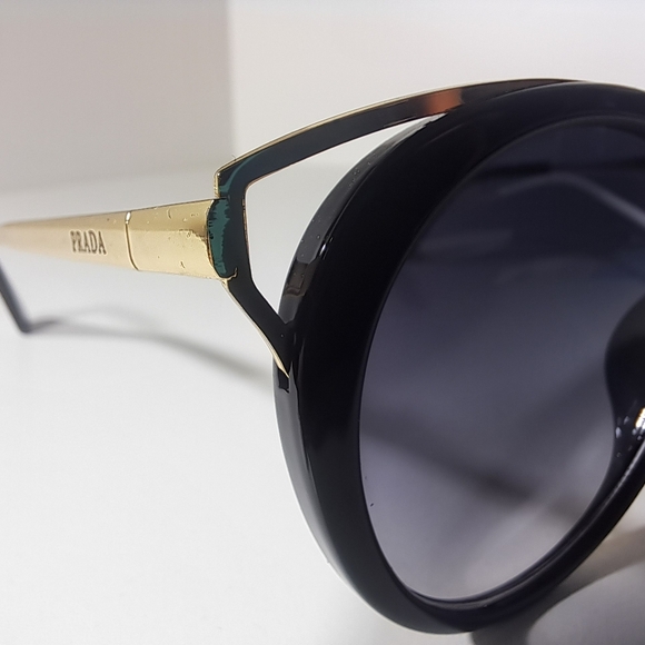 Prada Black Frame Sunglasses with Gold Temple Accents - Picture 2 of 12